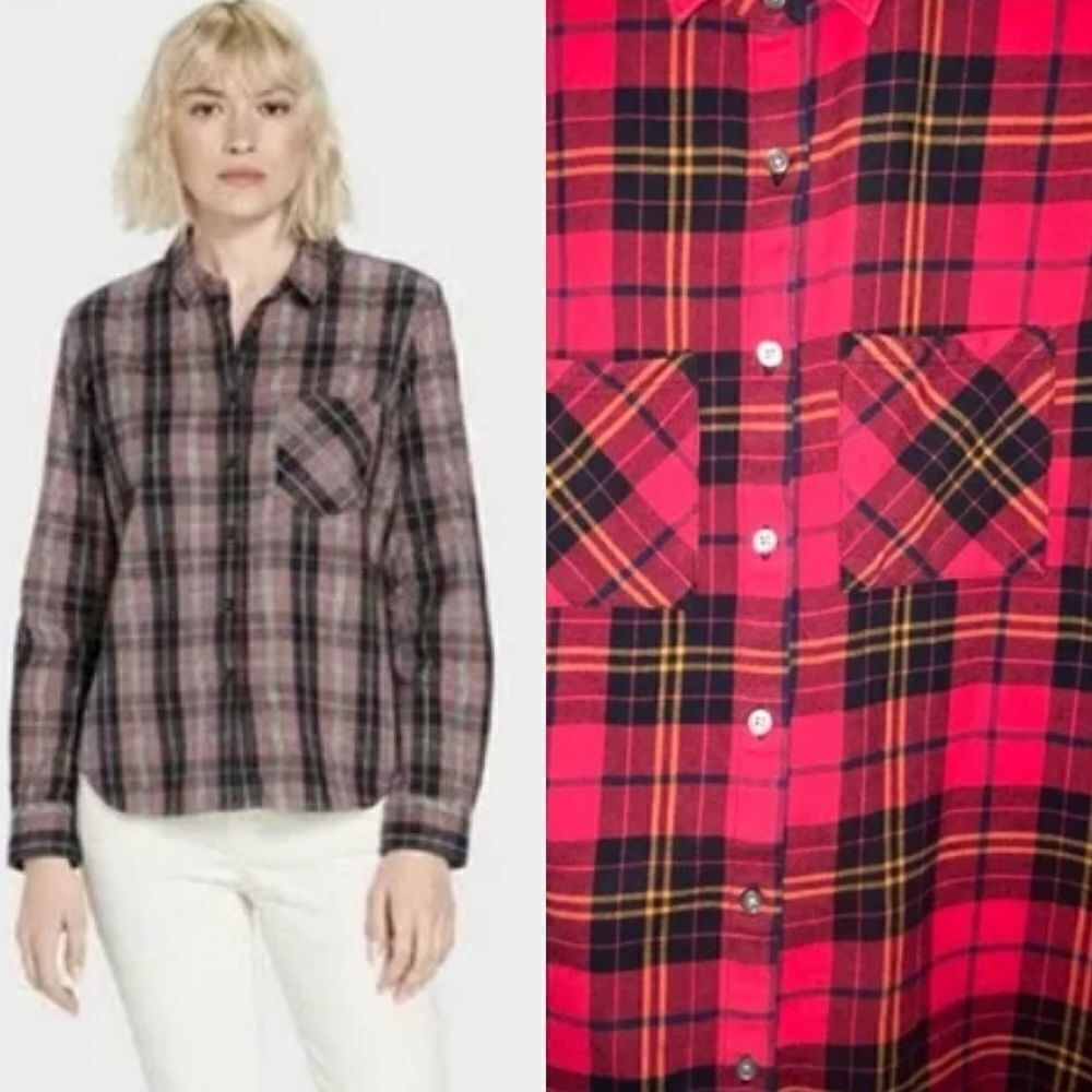 UGG Elin Red Black Plaid 100% Cotton Flannel Button Down Sz Xs